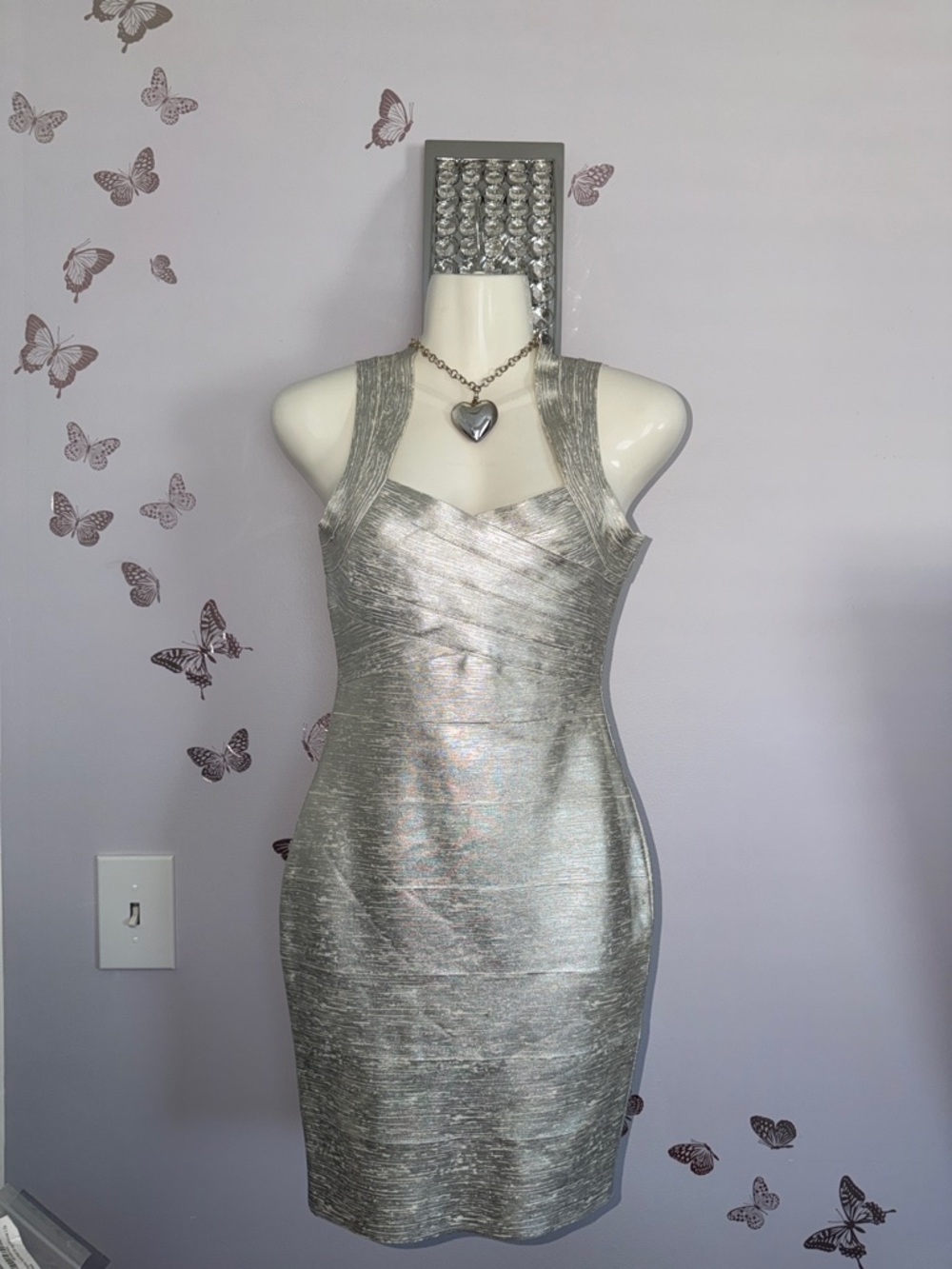 Silver Metallic Bodycon Dress - Sleek Women's Evening Wear
